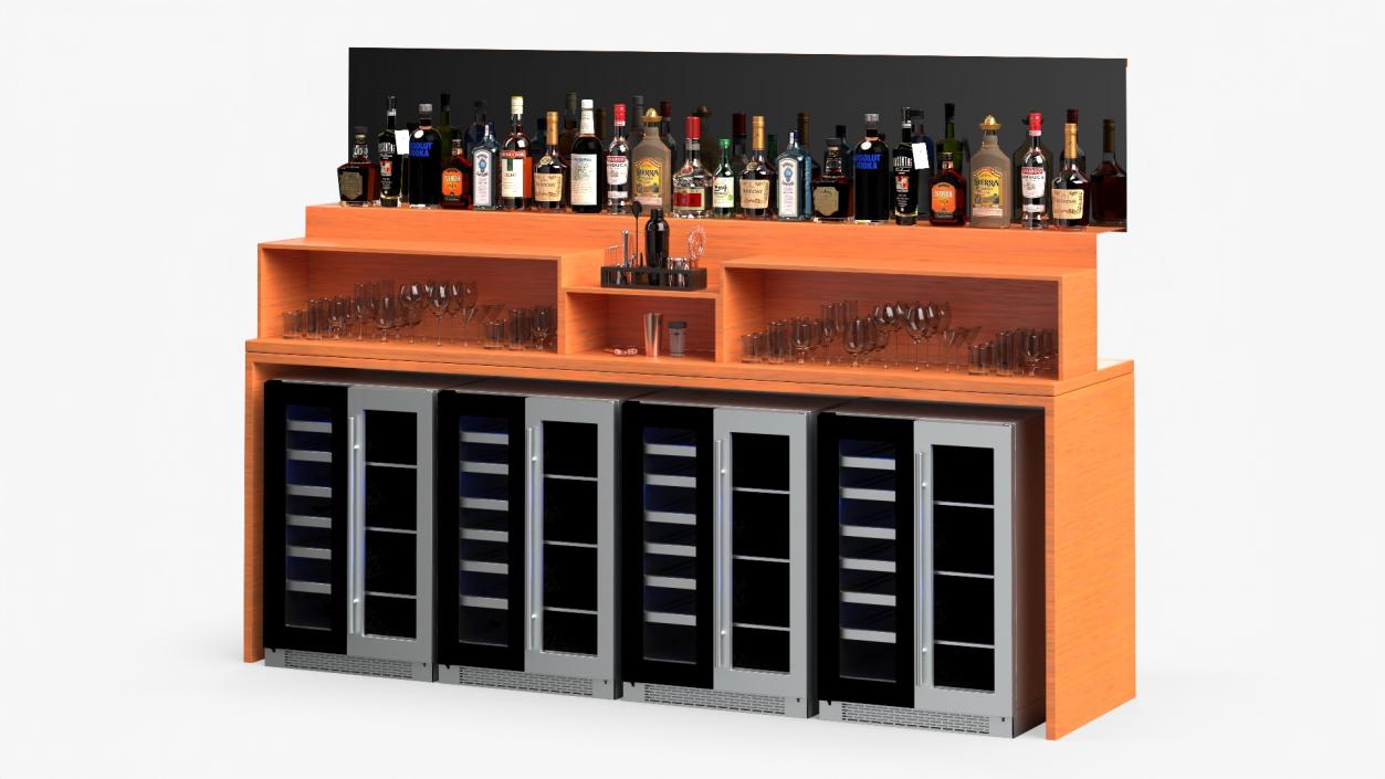 3D Bar Shelve with Alcohols and Wine Coolers