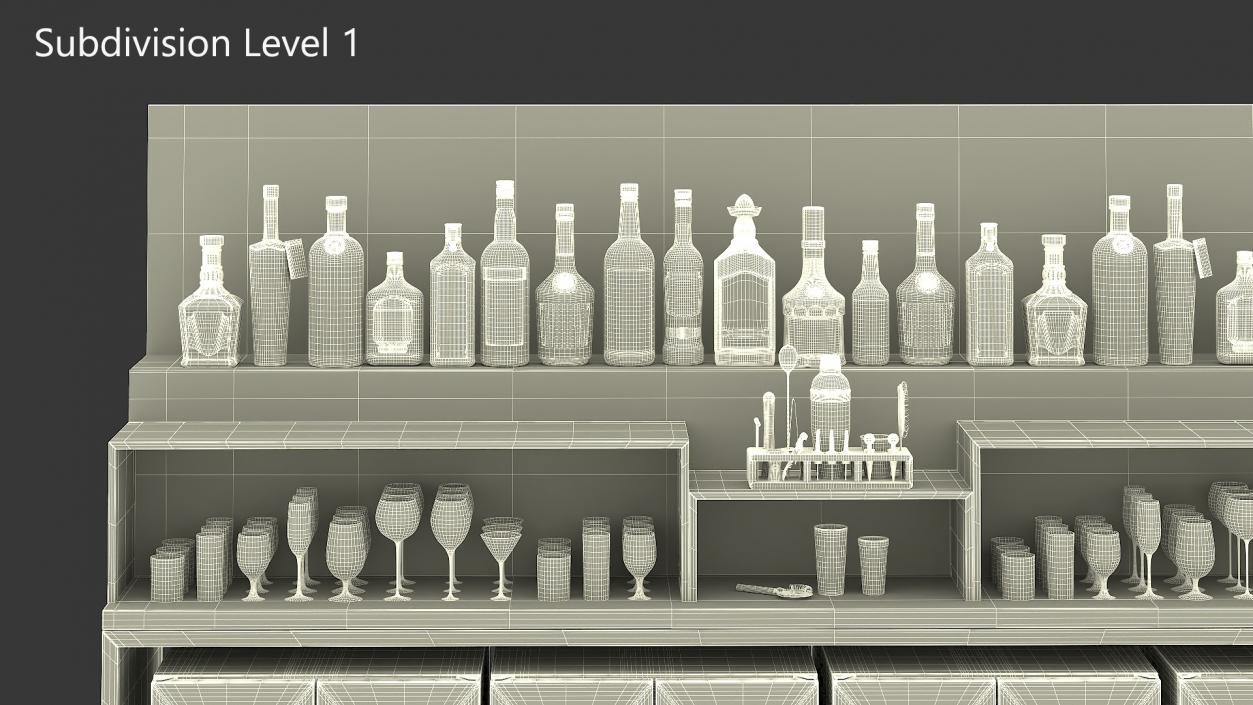 3D Bar Shelve with Alcohols and Wine Coolers