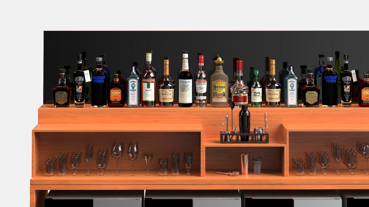 3D Bar Shelve with Alcohols and Wine Coolers