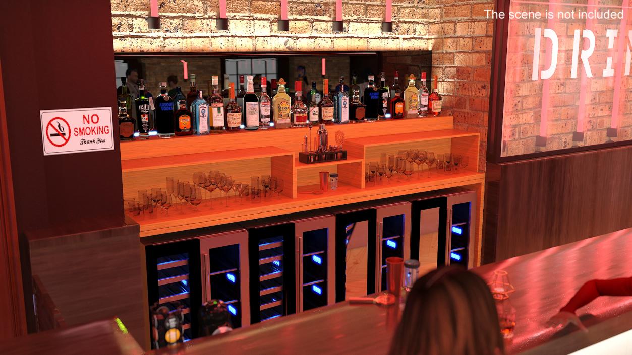 3D Bar Shelve with Alcohols and Wine Coolers