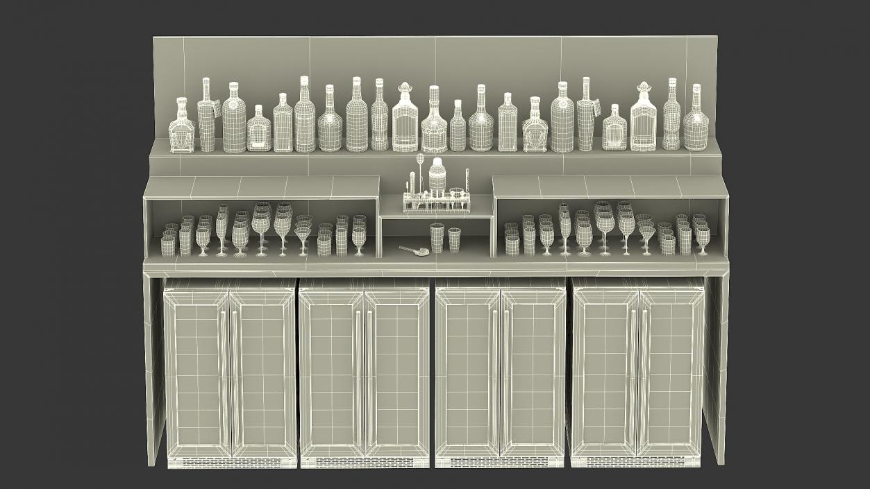 3D Bar Shelve with Alcohols and Wine Coolers