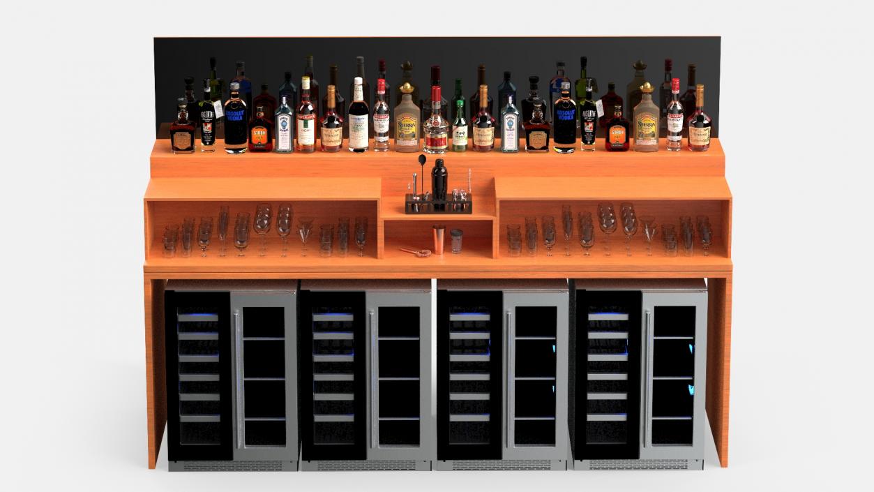 3D Bar Shelve with Alcohols and Wine Coolers