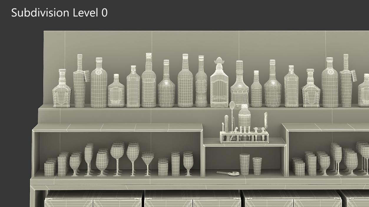 3D Bar Shelve with Alcohols and Wine Coolers