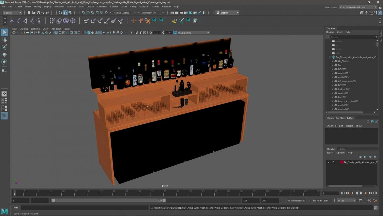 3D Bar Shelve with Alcohols and Wine Coolers