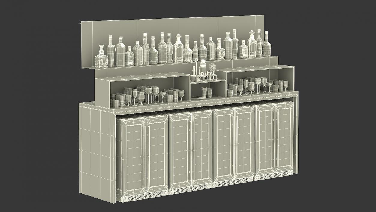 3D Bar Shelve with Alcohols and Wine Coolers