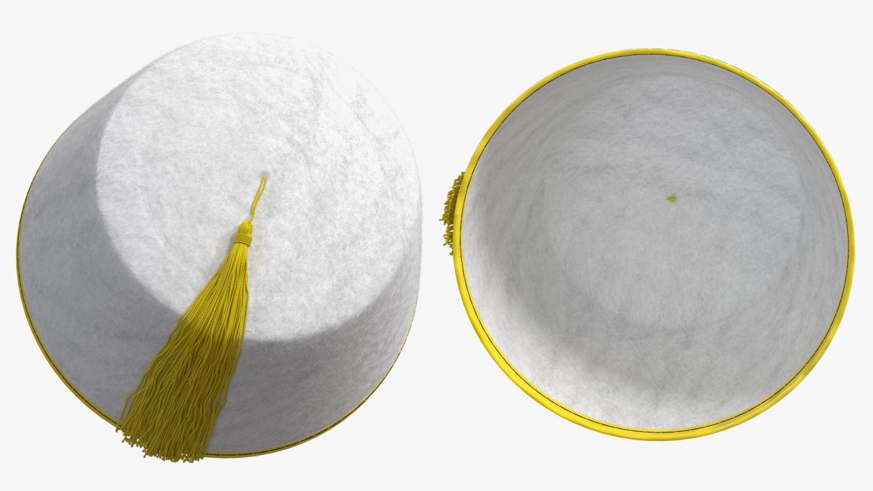 3D model Traditional Arabic White Fez Hat With Yellow Tassel Fur