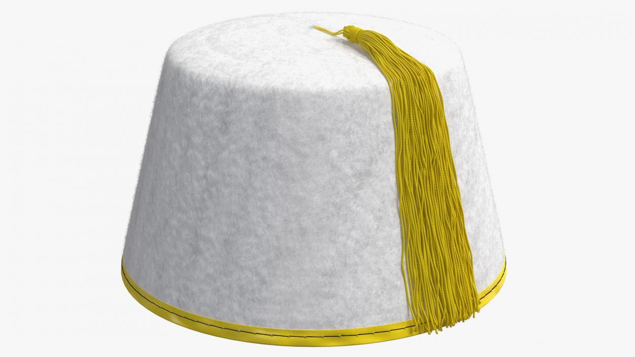 3D model Traditional Arabic White Fez Hat With Yellow Tassel Fur