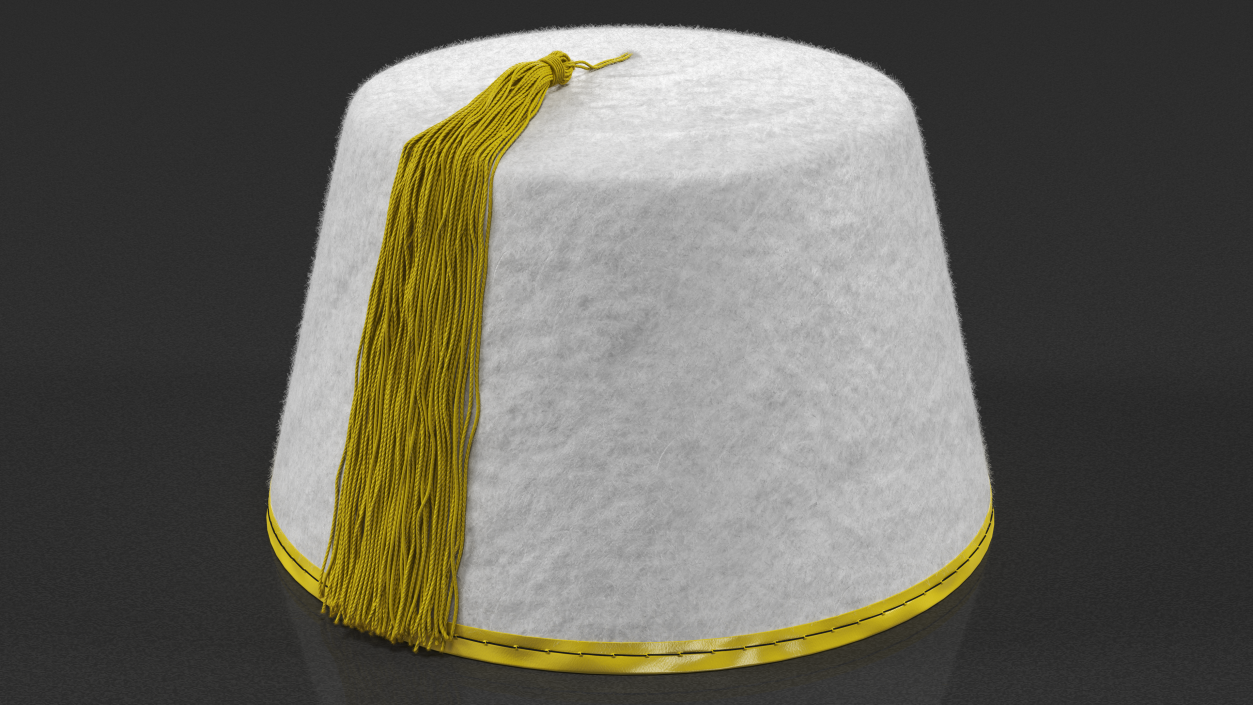 3D model Traditional Arabic White Fez Hat With Yellow Tassel Fur