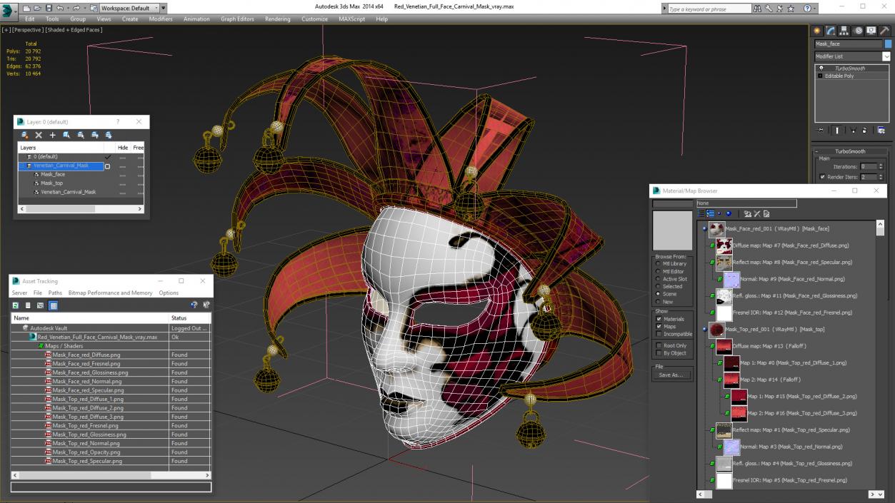 3D Red Venetian Full Face Carnival Mask