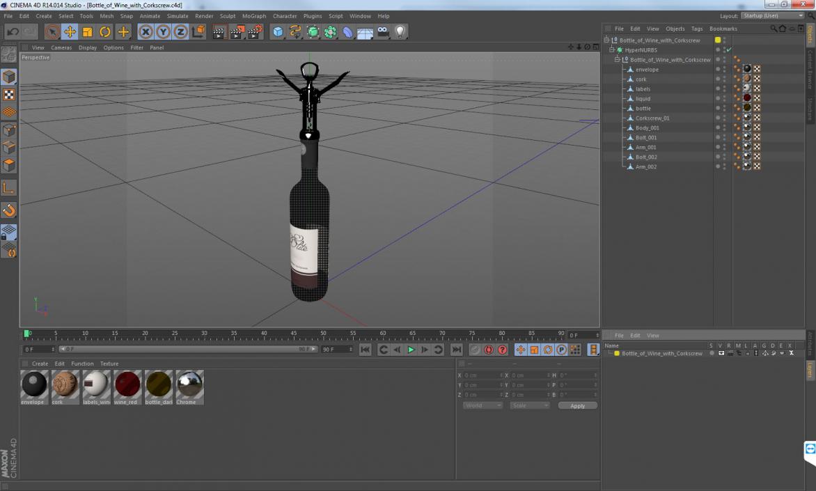 Bottle of Wine with Corkscrew 3D model