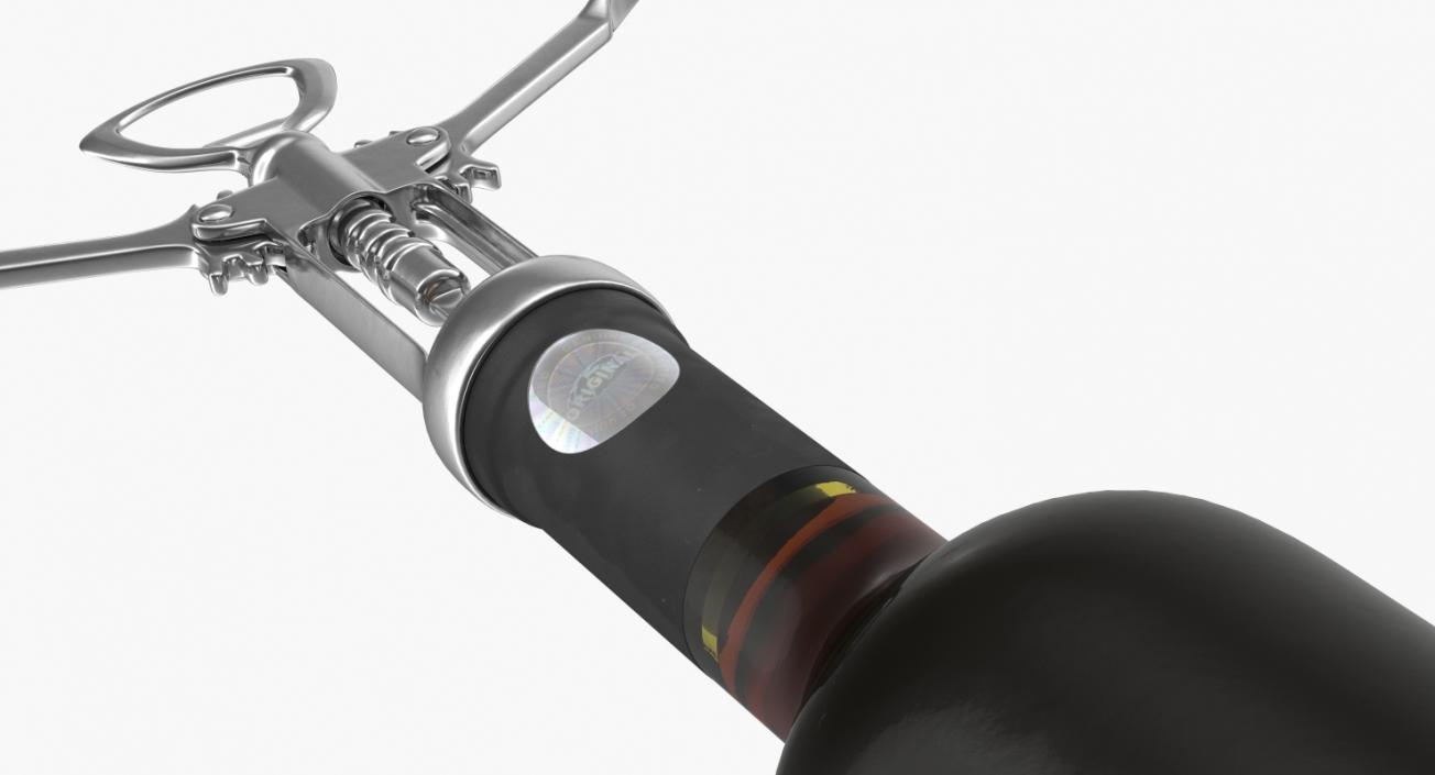 Bottle of Wine with Corkscrew 3D model