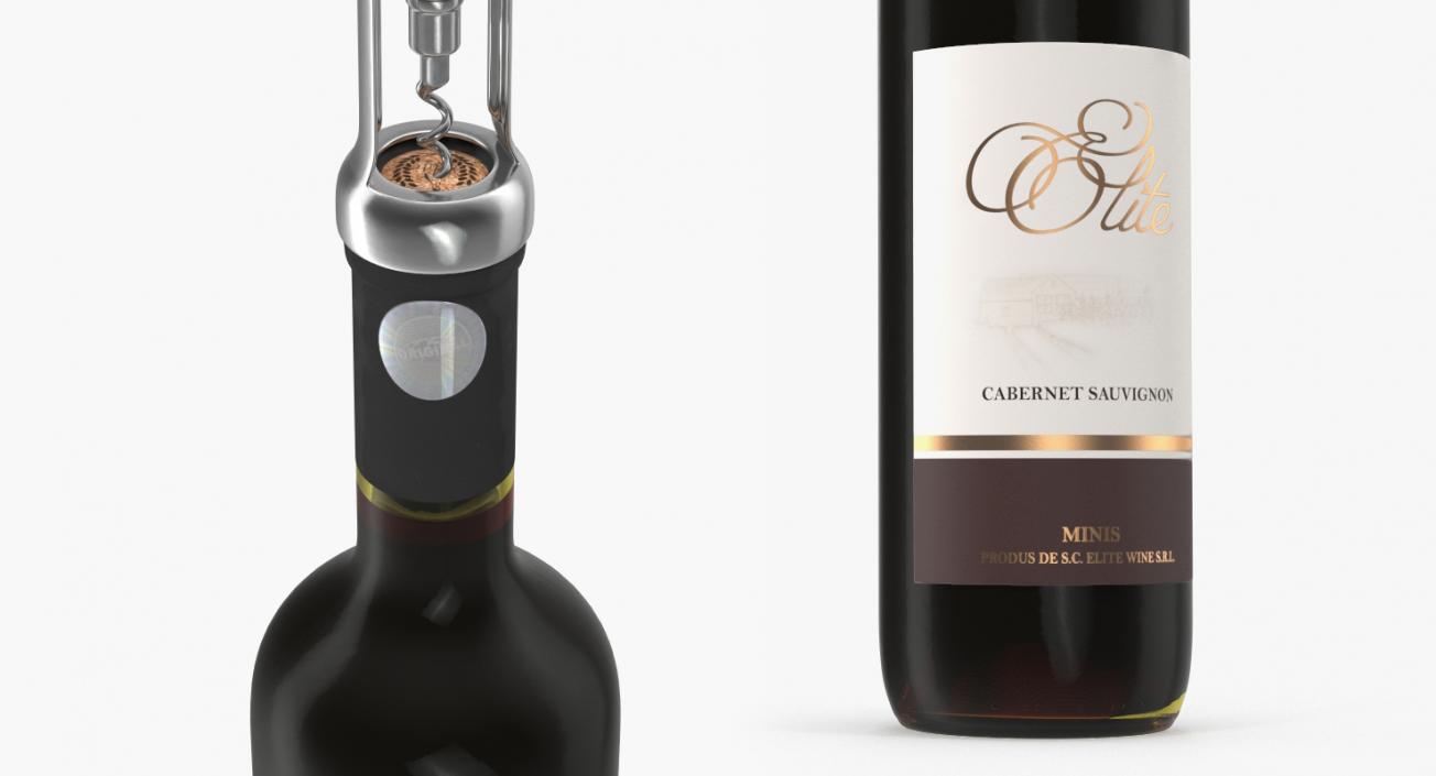 Bottle of Wine with Corkscrew 3D model