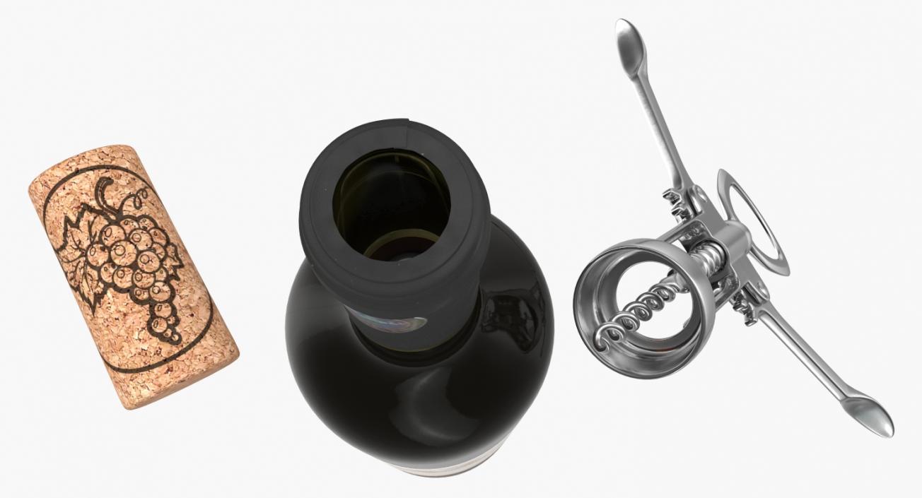 Bottle of Wine with Corkscrew 3D model