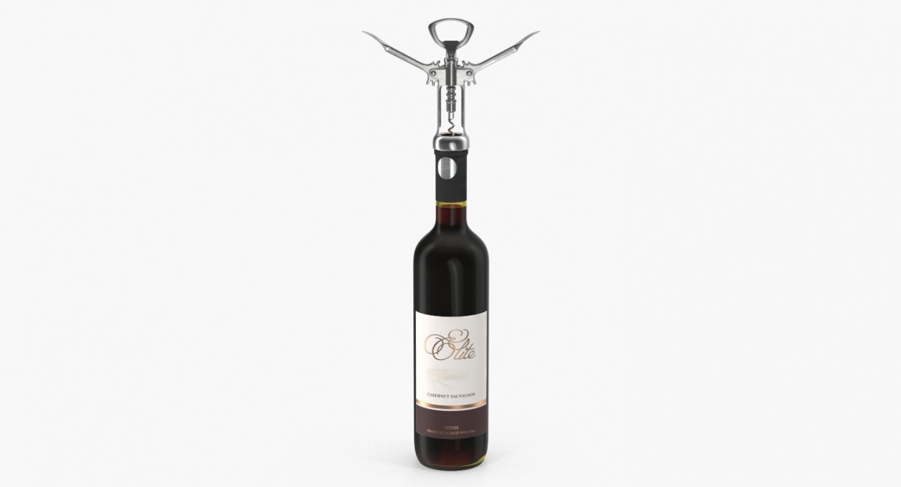 Bottle of Wine with Corkscrew 3D model