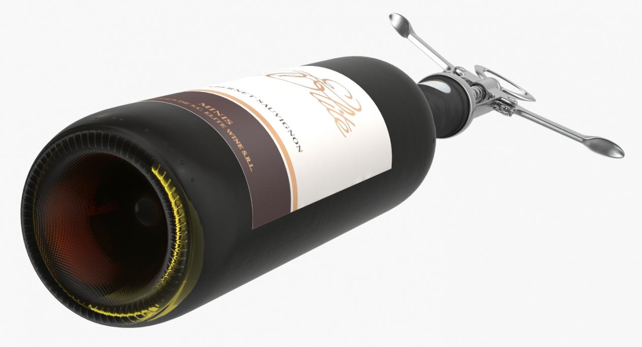 Bottle of Wine with Corkscrew 3D model