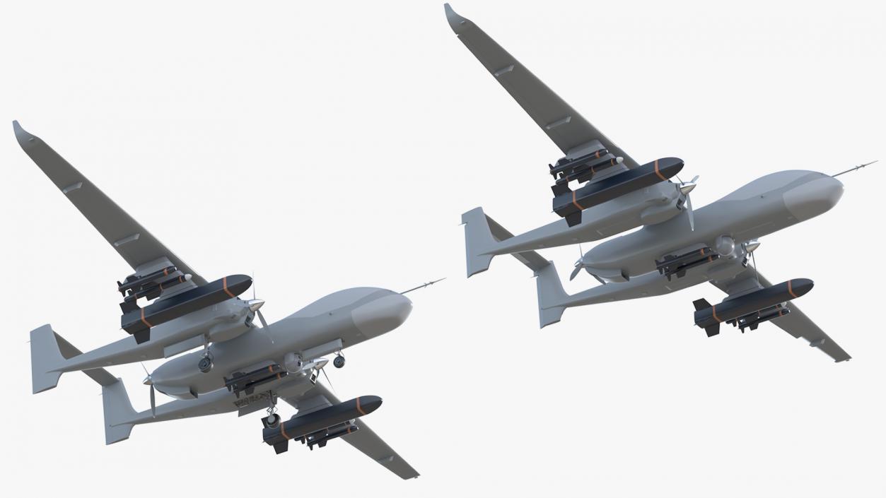 Twin-Boom Unmanned Combat Aerial Vehicle Rigged 3D