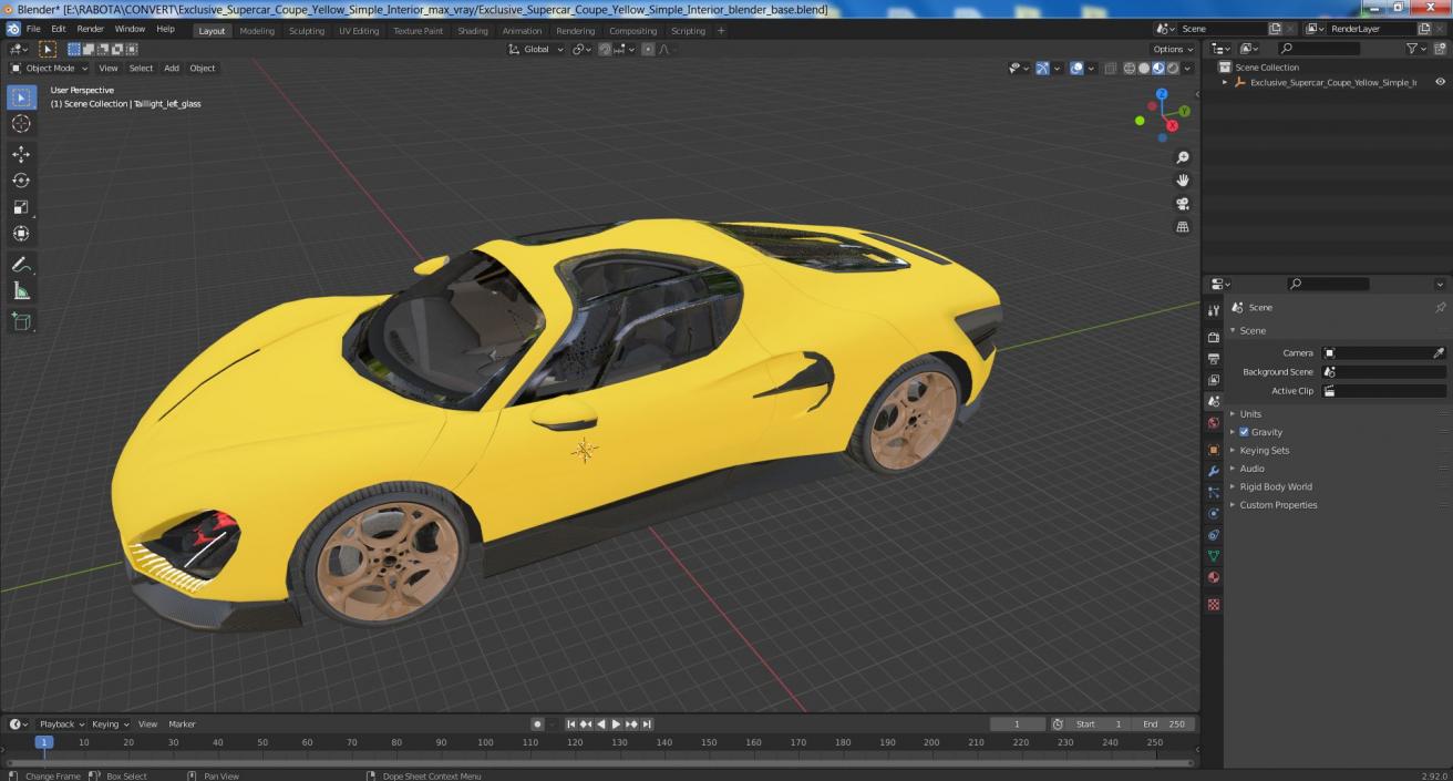 Exclusive Supercar Coupe Yellow Simple Interior 3D