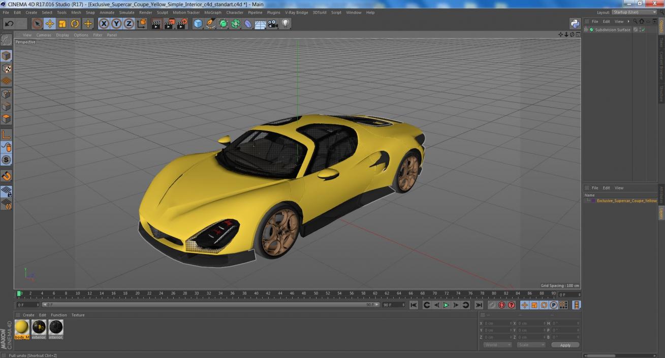 Exclusive Supercar Coupe Yellow Simple Interior 3D