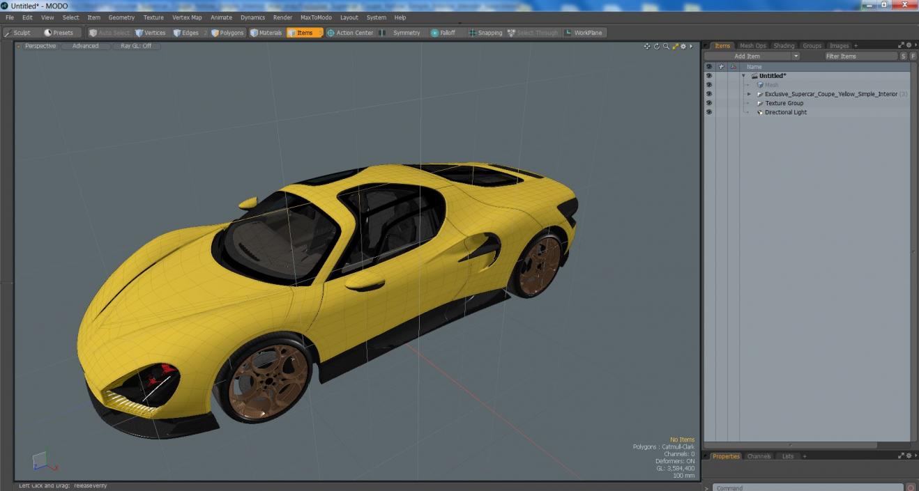 Exclusive Supercar Coupe Yellow Simple Interior 3D