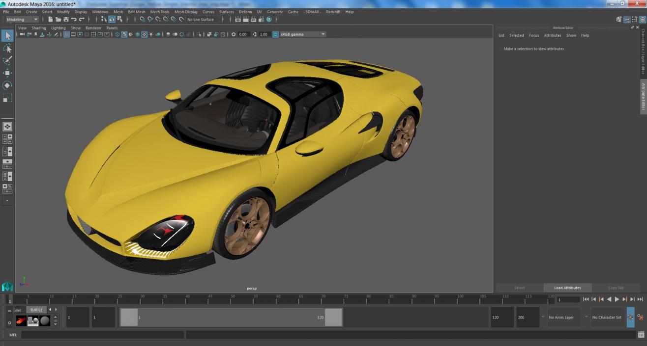 Exclusive Supercar Coupe Yellow Simple Interior 3D