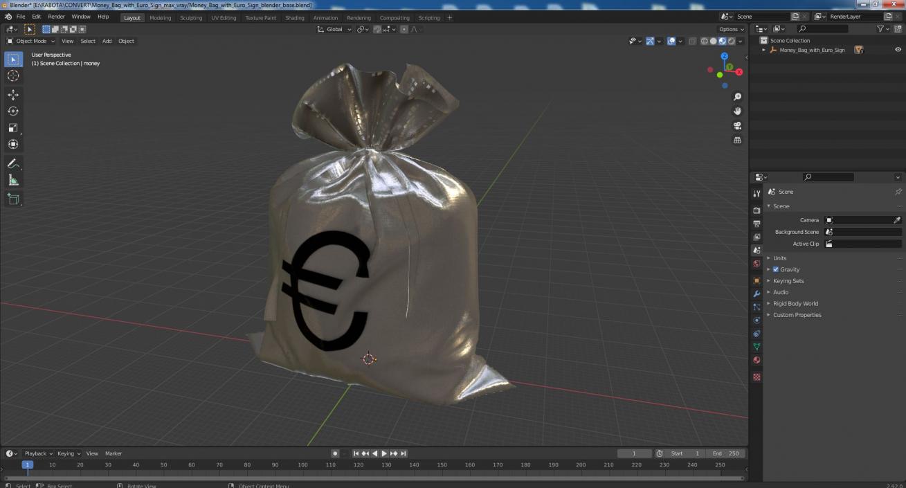 Money Bag with Euro Sign 3D model