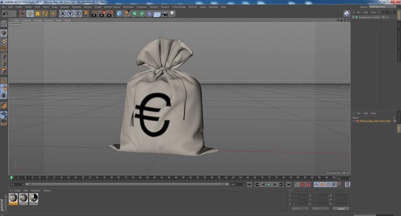 Money Bag with Euro Sign 3D model