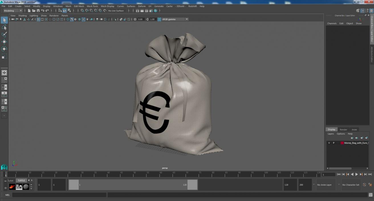 Money Bag with Euro Sign 3D model