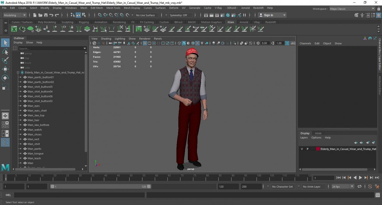 3D model Elderly Man in Casual Wear and Trump Hat