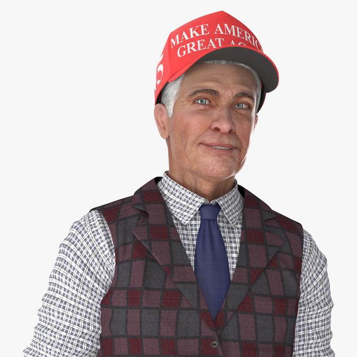 3D model Elderly Man in Casual Wear and Trump Hat