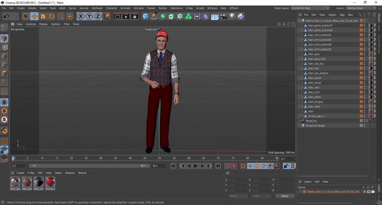 3D model Elderly Man in Casual Wear and Trump Hat