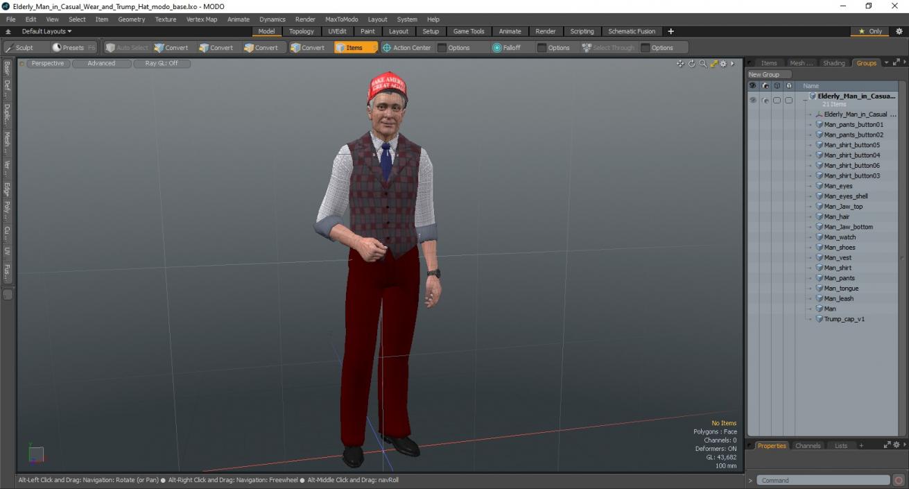 3D model Elderly Man in Casual Wear and Trump Hat