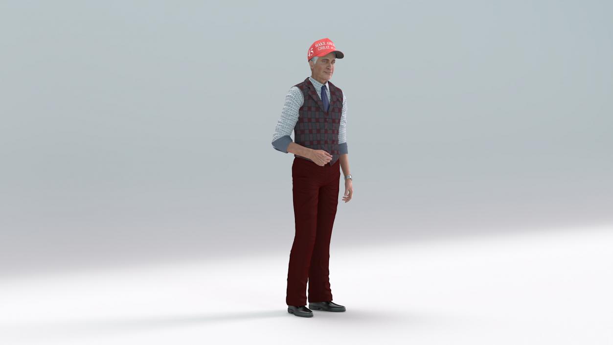 3D model Elderly Man in Casual Wear and Trump Hat