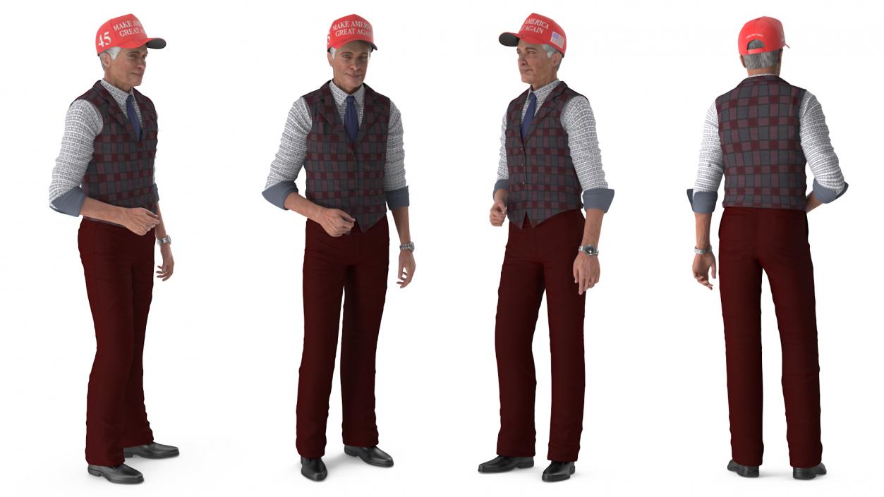 3D model Elderly Man in Casual Wear and Trump Hat