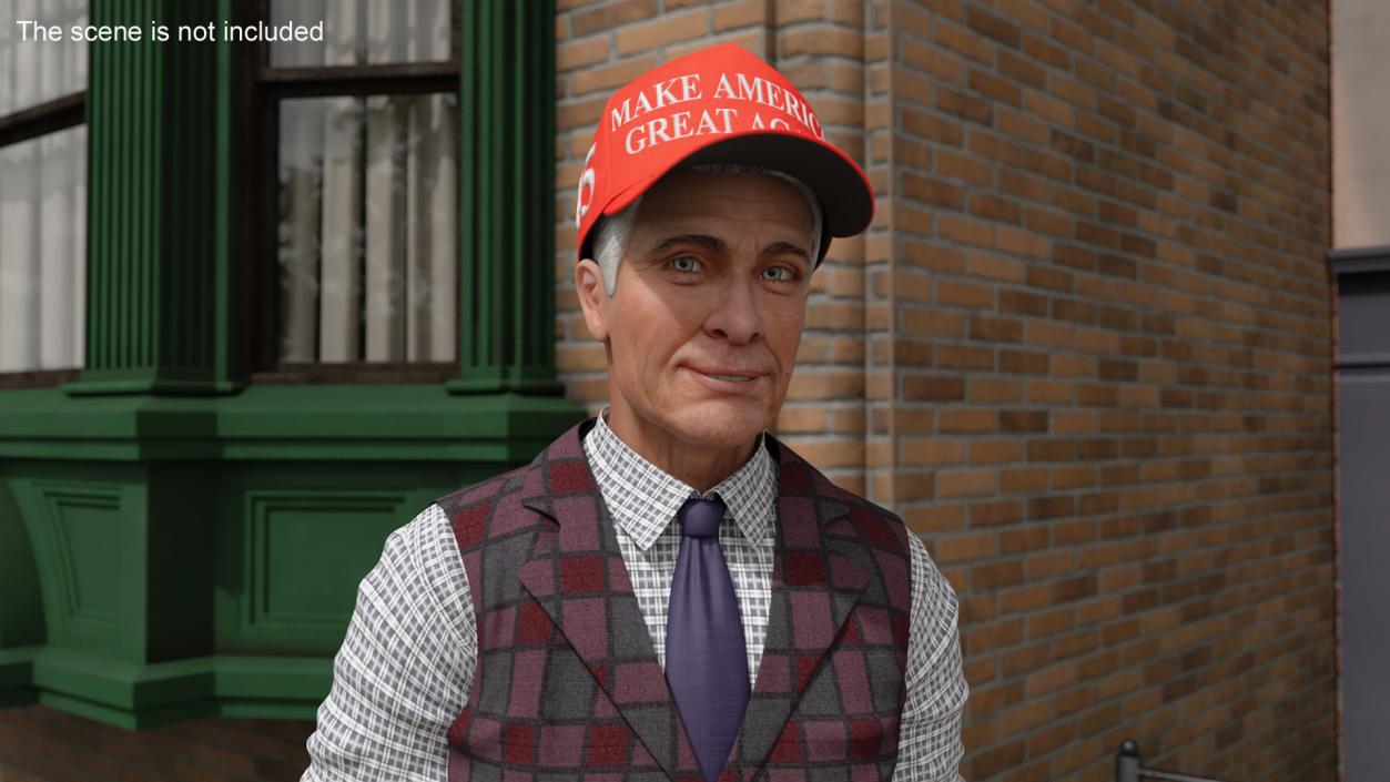 3D model Elderly Man in Casual Wear and Trump Hat