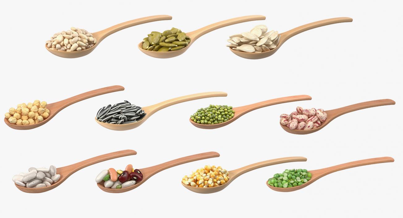 Wooden Spoons with Seeds Collection 4 3D