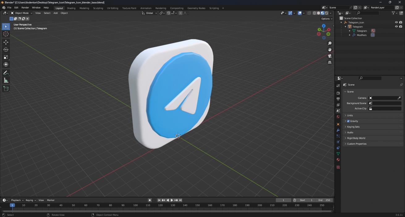 3D Telegram Icon model