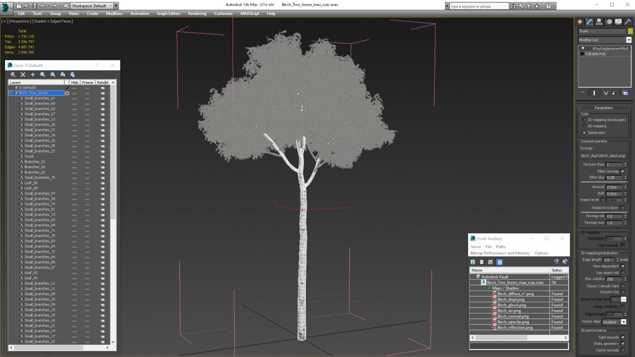 3D Birch Tree Green