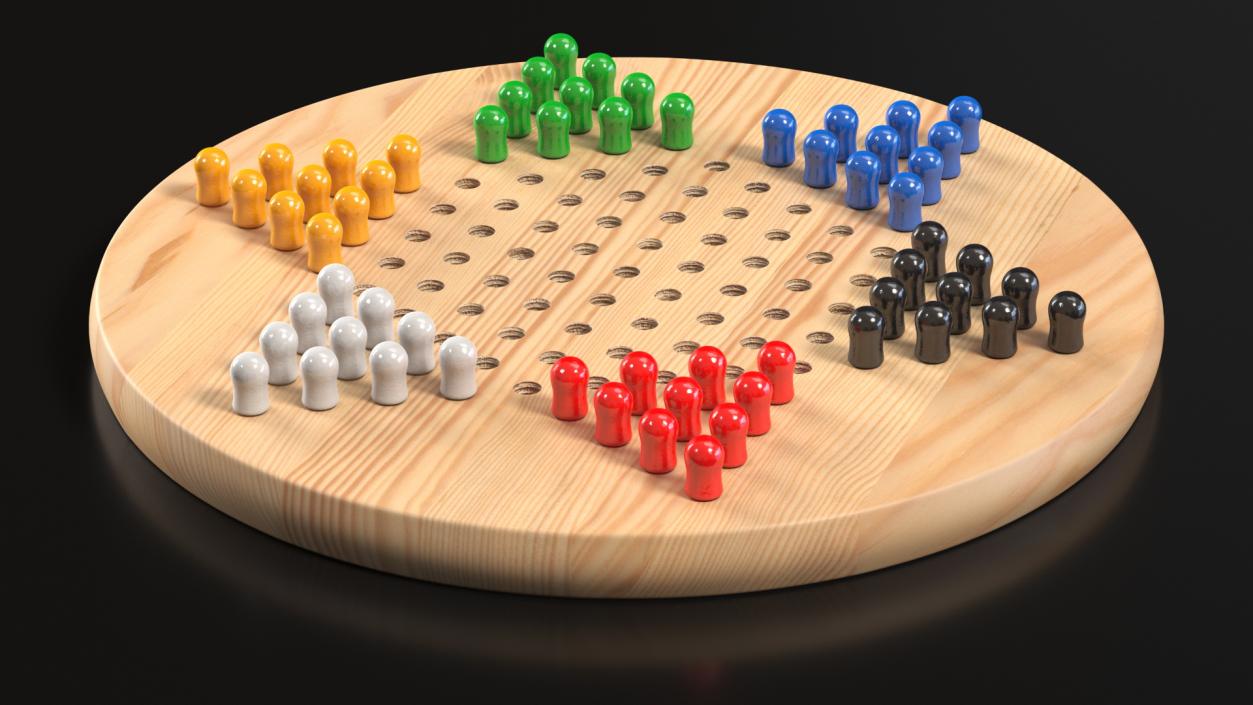 3D Chinese Checkers Game with Wooden Pegs model