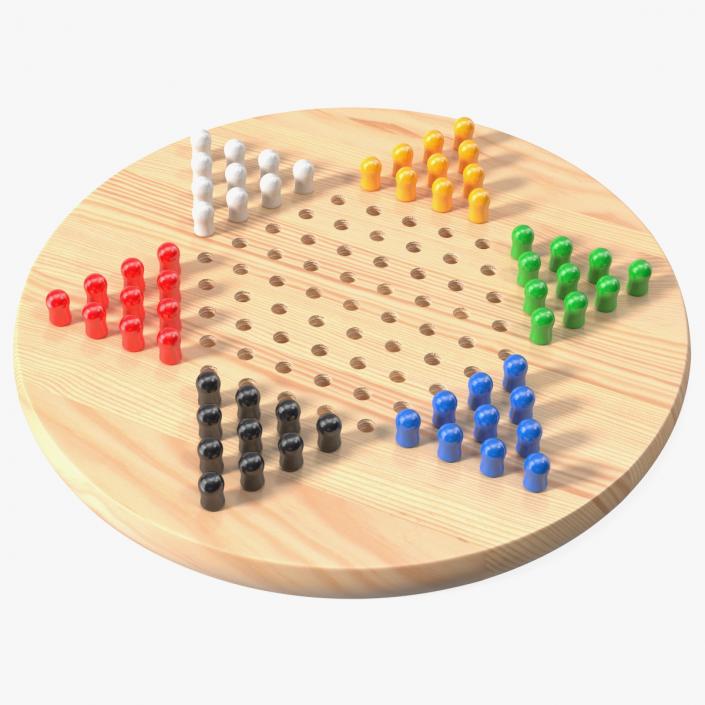 3D Chinese Checkers Game with Wooden Pegs model