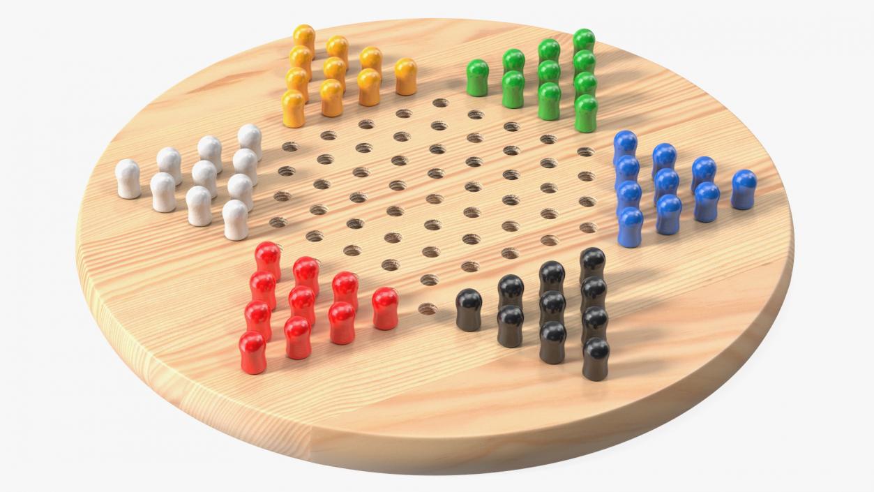 3D Chinese Checkers Game with Wooden Pegs model