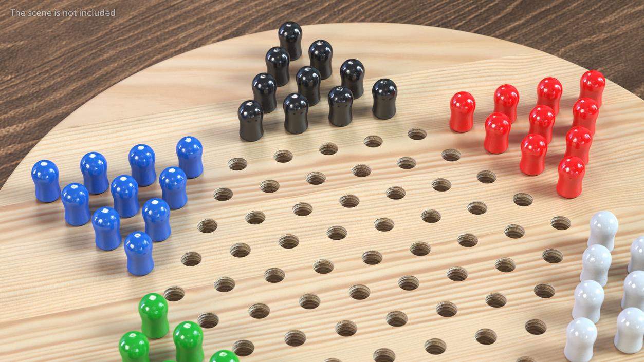 3D Chinese Checkers Game with Wooden Pegs model