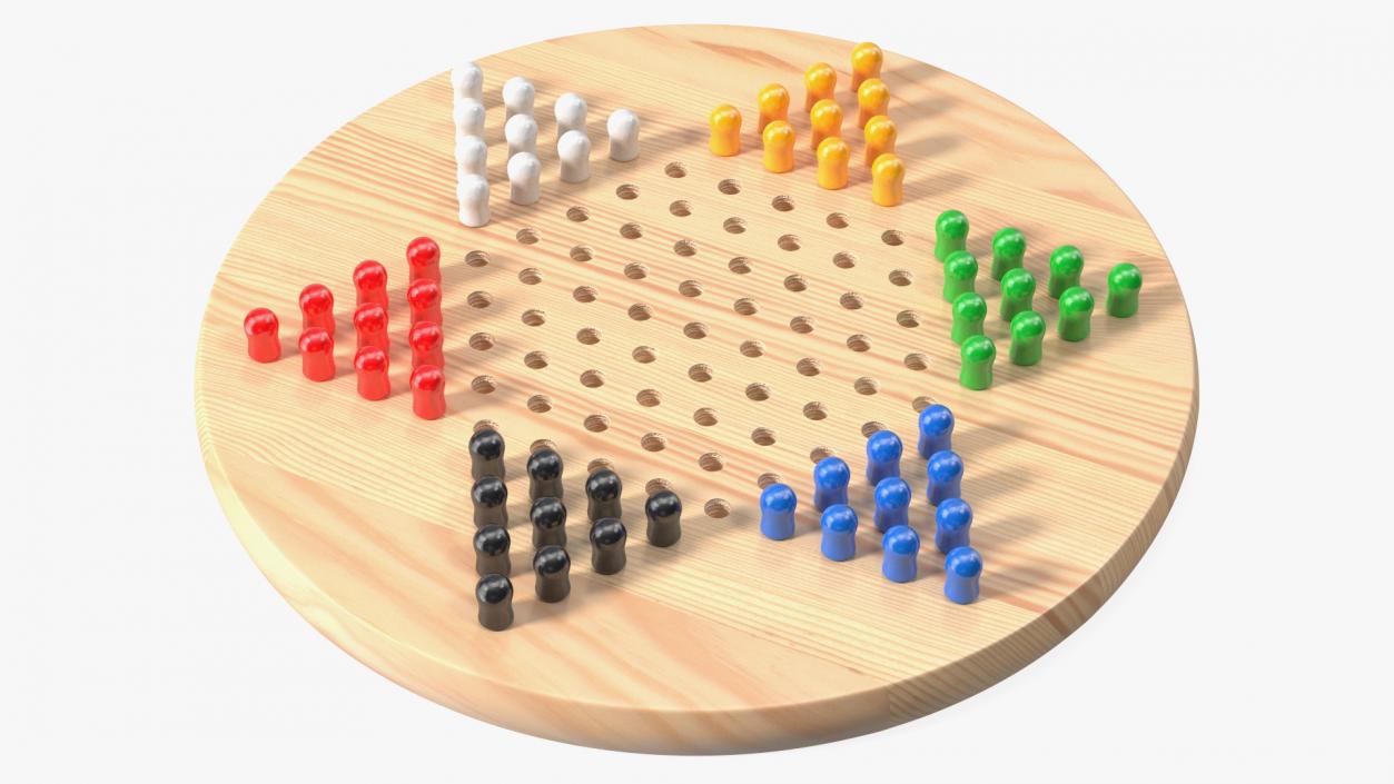 3D Chinese Checkers Game with Wooden Pegs model