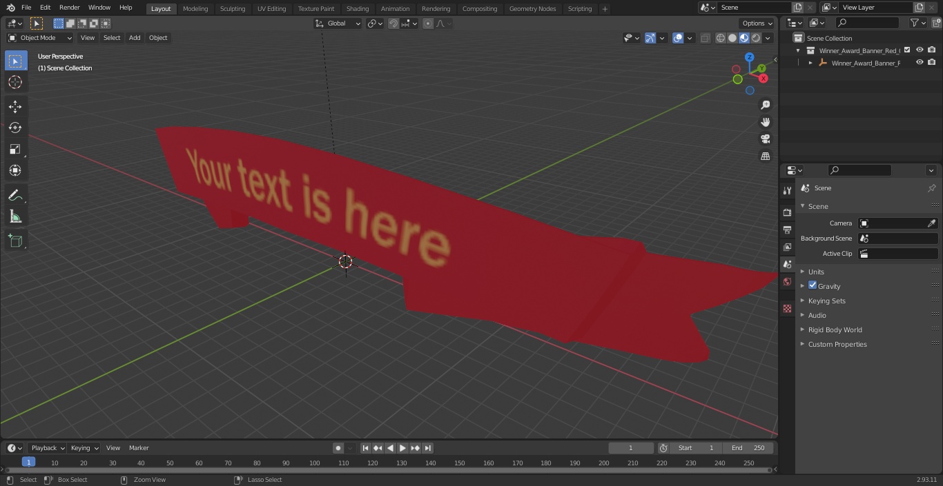 3D Winner Award Banner Red model