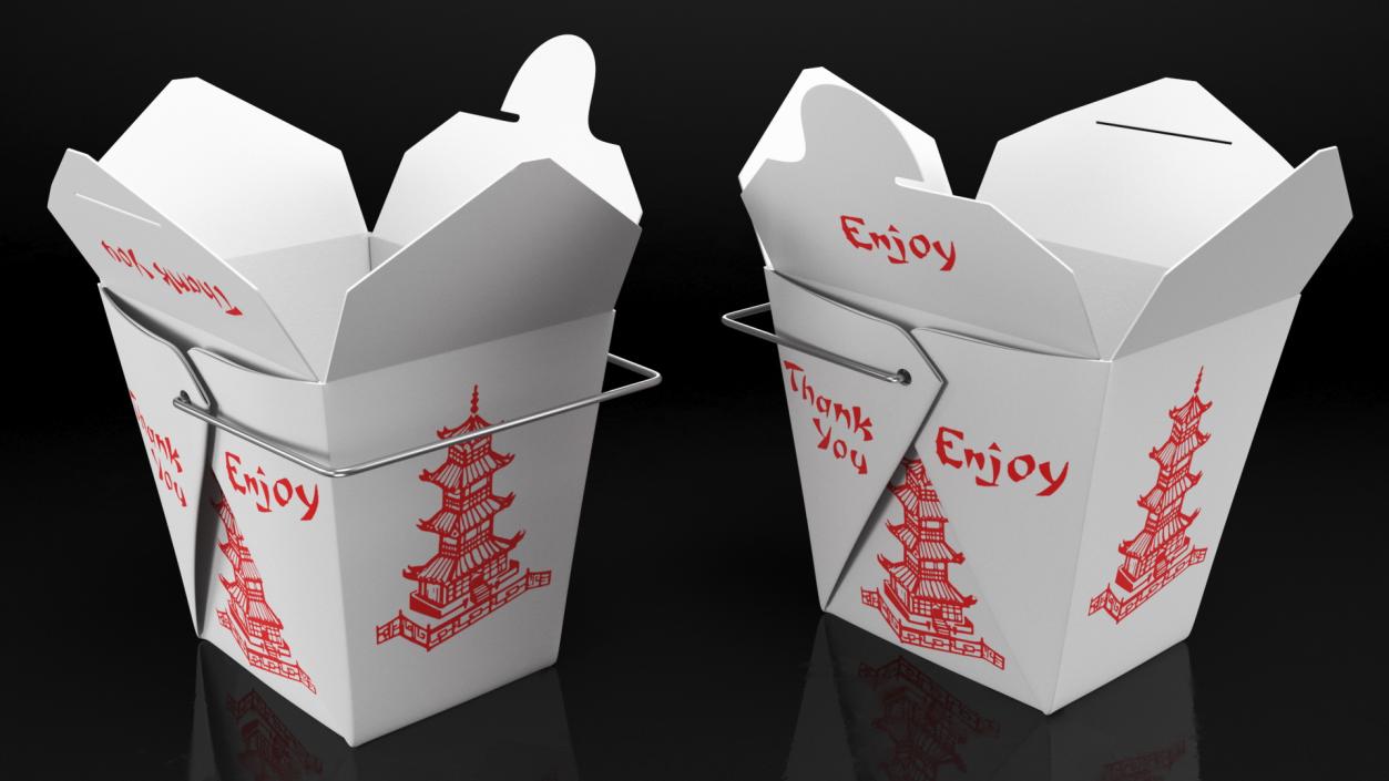 3D Chinese Restaurant Opened Takeout Box 16 Oz model