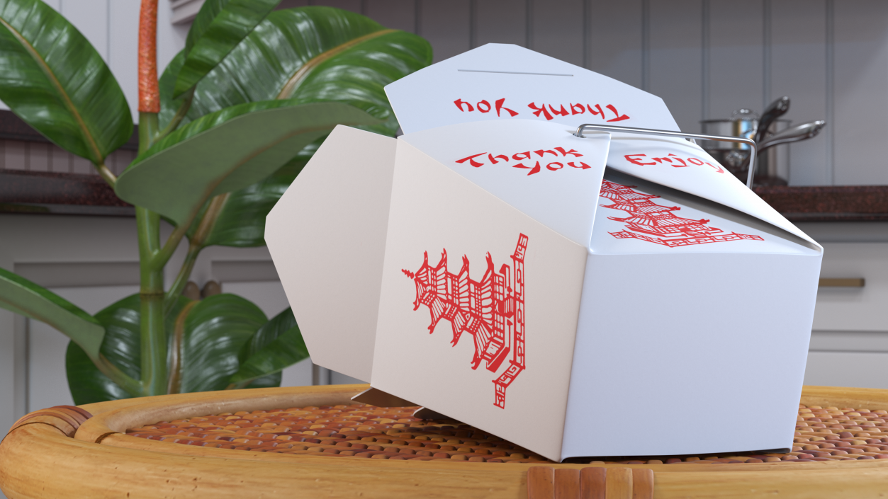 3D Chinese Restaurant Opened Takeout Box 16 Oz model