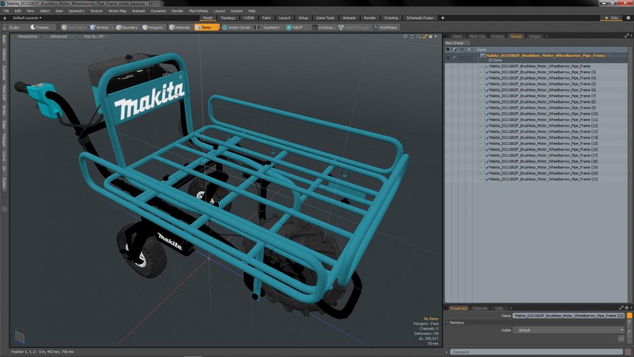 Makita DCU180ZF Brushless Motor Wheelbarrow Pipe Frame 3D model