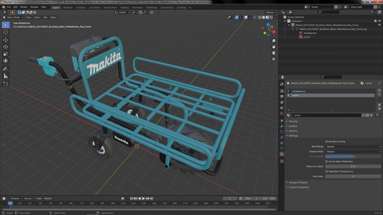 Makita DCU180ZF Brushless Motor Wheelbarrow Pipe Frame 3D model