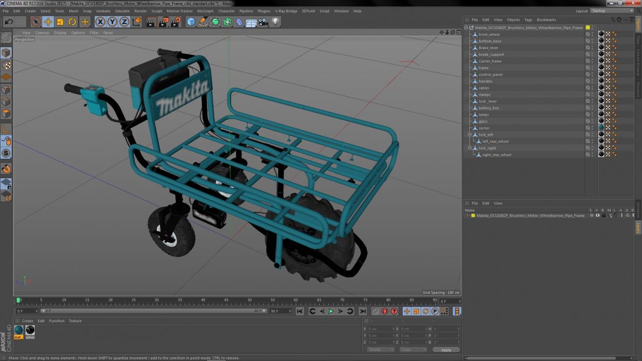 Makita DCU180ZF Brushless Motor Wheelbarrow Pipe Frame 3D model
