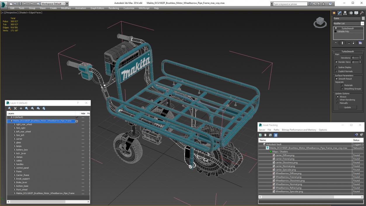 Makita DCU180ZF Brushless Motor Wheelbarrow Pipe Frame 3D model