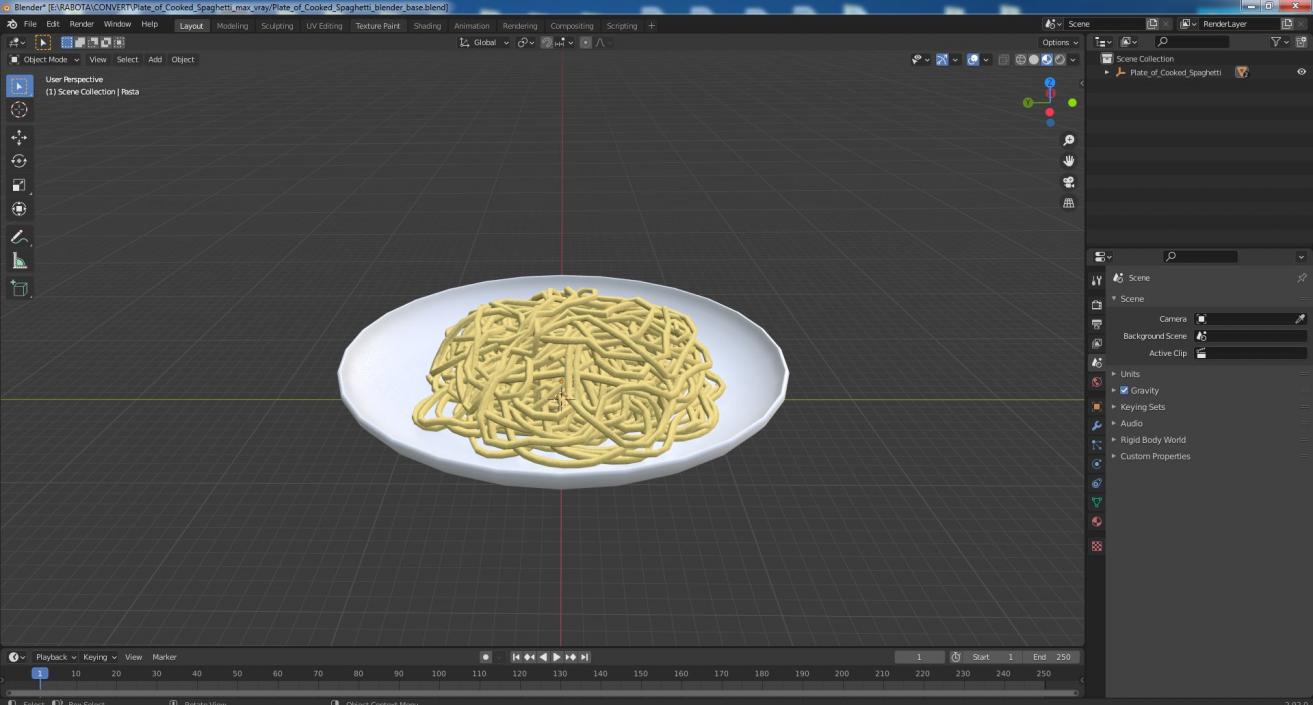 3D model Plate of Cooked Spaghetti